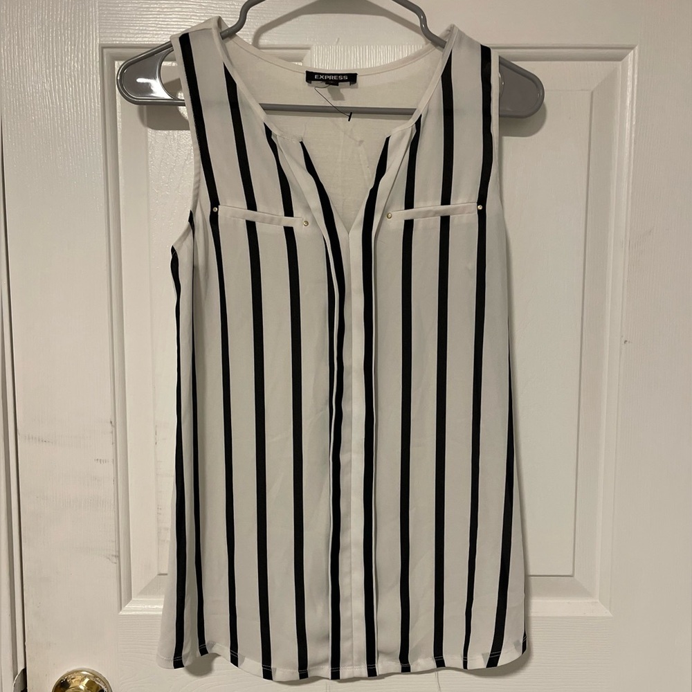 Express sleeveless button down shirt black and white stripes - size SP